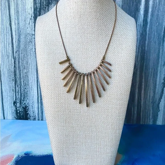 Vintage 1970s Modernist Brass Fringe Bib Necklace | Sculptural Statement - Picture 2 of 4